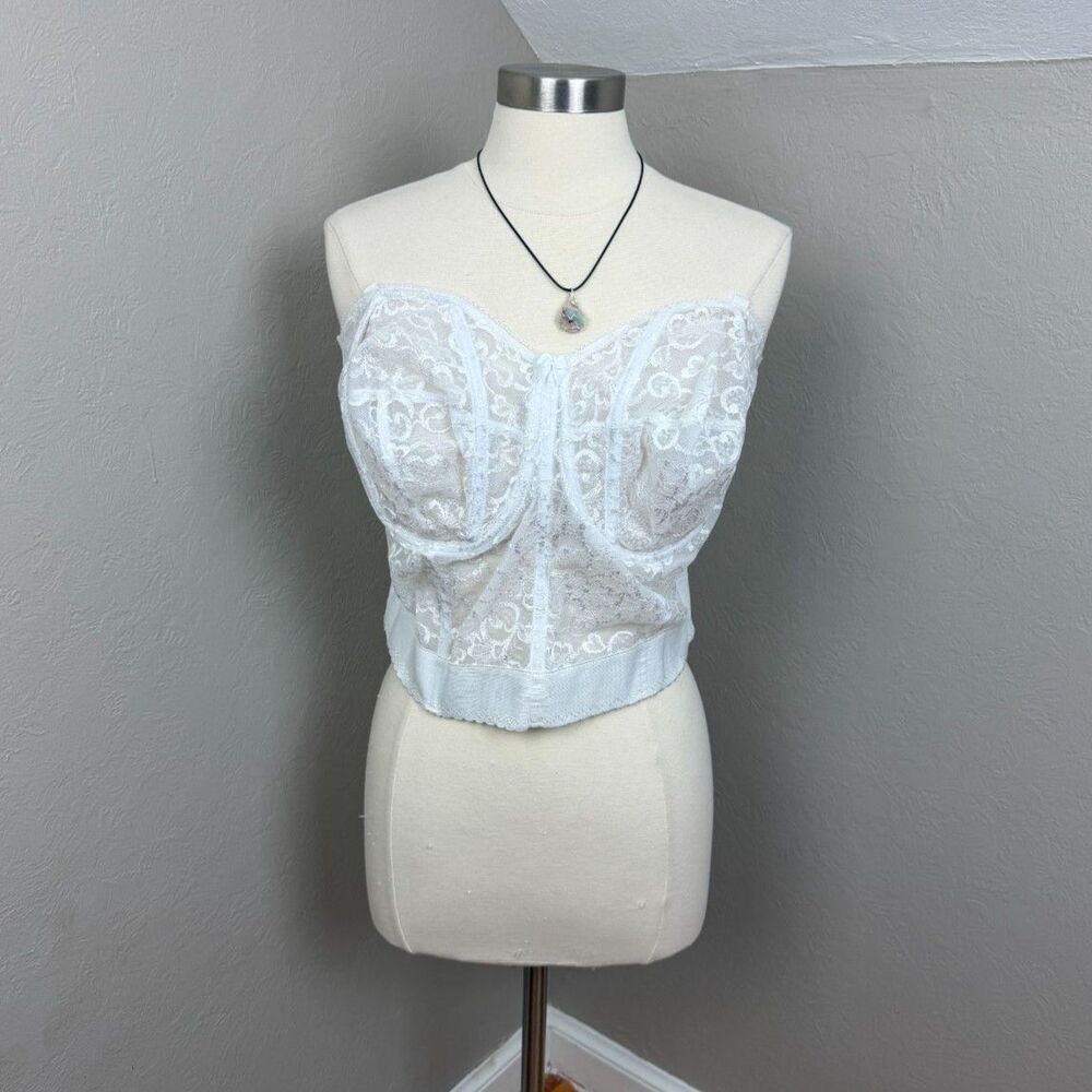 Vintage Goddess White Floral Lace Boned Bustier Corset Top 44DD